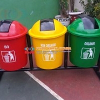 Distributor Tempat Sampah Bulat Outdor Tiga Warna 